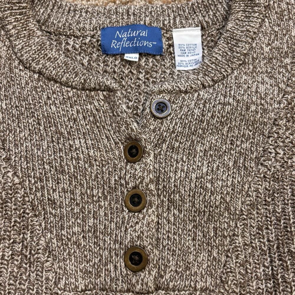 Vintage 1990s Heather Tan Cotton Henley Sweater Women's 2X - Natural Reflections